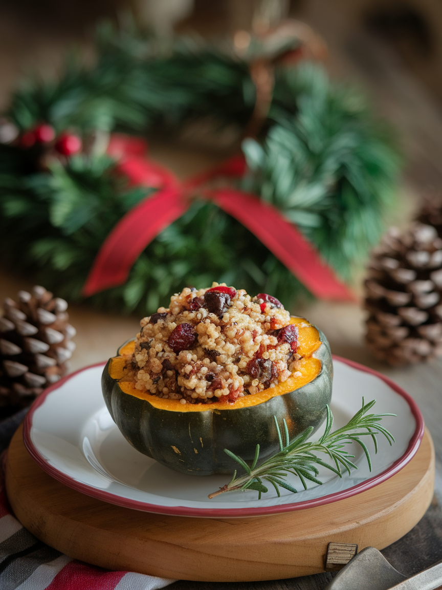 A festive dinner table set for Christmas, featuring a variety of easy-to-make dishes. The spread includes mains, sides, and desserts, surrounded by holiday decorations and a warm, inviting atmosphere.